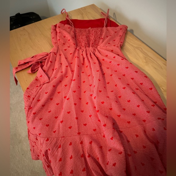 Cute red mini dress with hearts and ruffle crossover pattern! - Picture 2 of 2